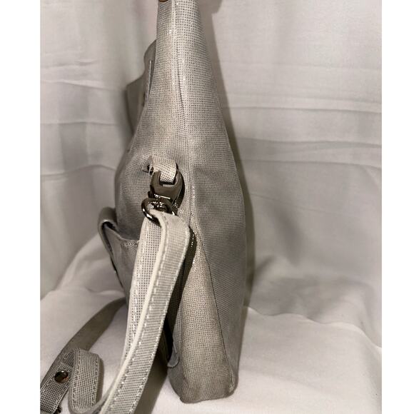 Valentina Gray Leather Large Crossbody Handbag Minimalist Casual Statement Basic - Picture 4 of 10